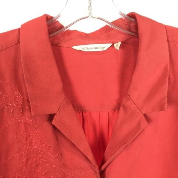 Soft Surroundings Tencel Weekender Relaxed Fit Shirt Dress Coral NWT XS - Picture 3 of 13